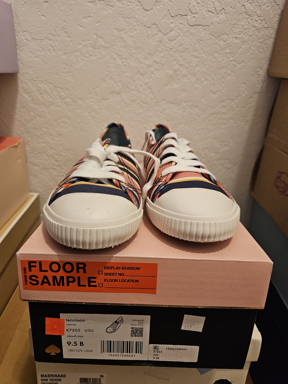 kate spade Coral and Navy Stripe Women's Sneakers